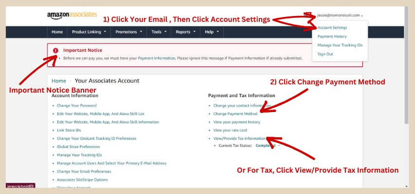 amazon associate payment info