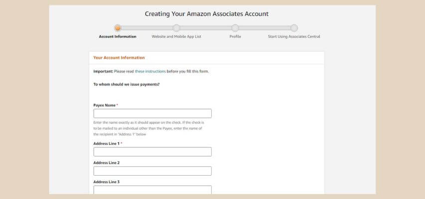 amazon associates account info