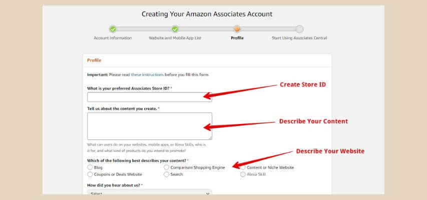 amazon associates profile info