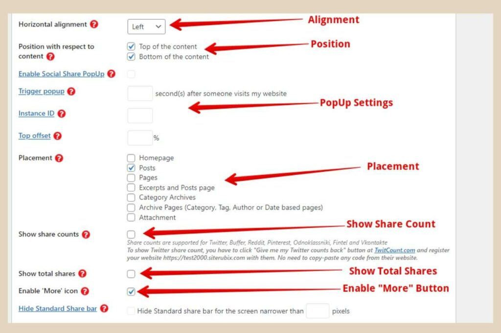 social icons settings