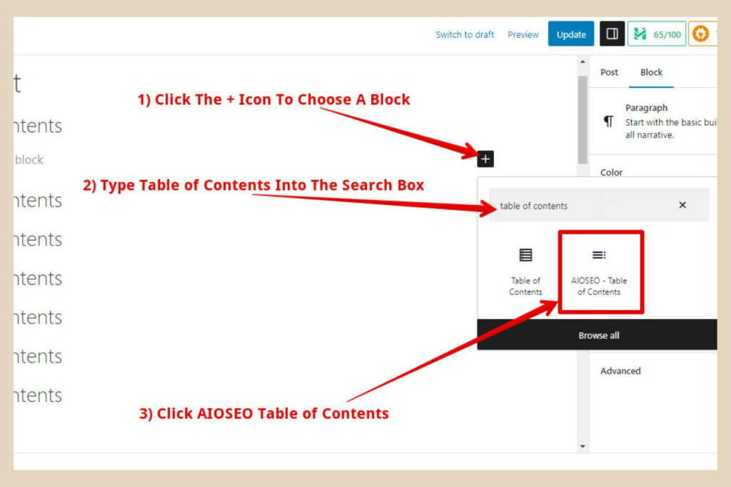 aioseo table of contents