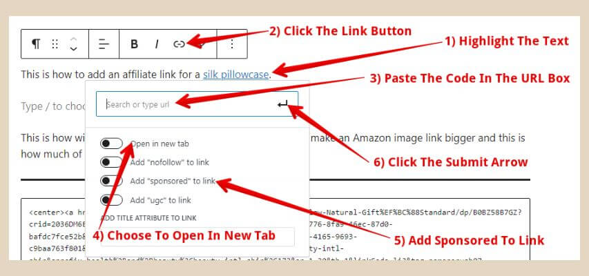 adding amazon text links