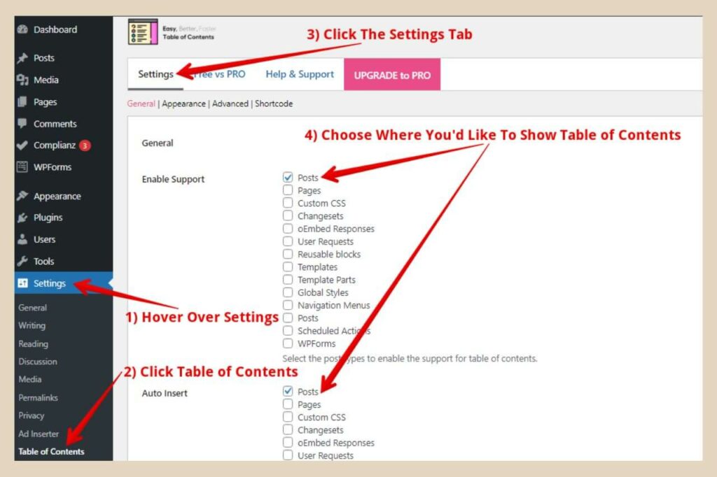 easy table of contents customisation