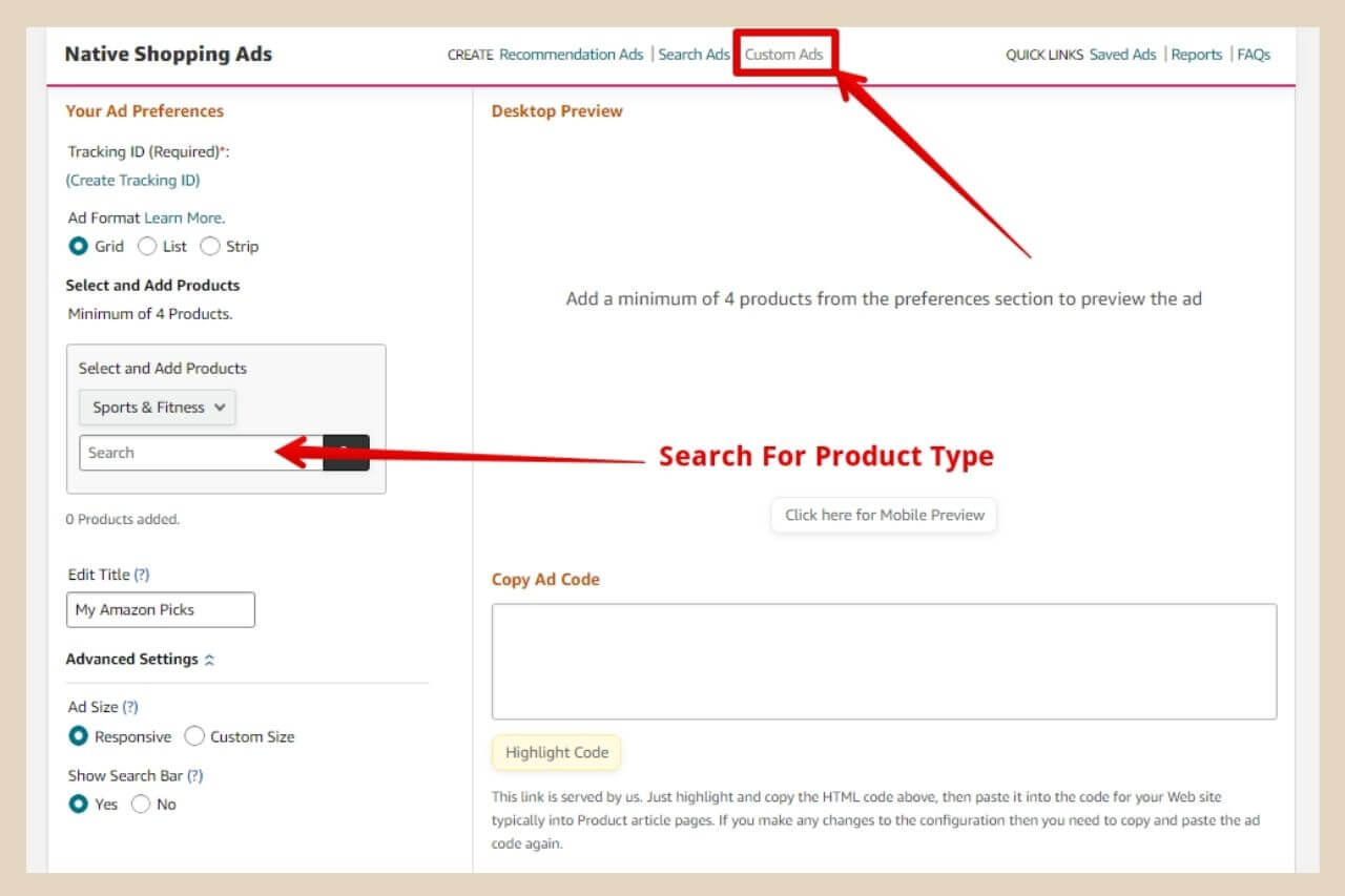 how to add custom ads