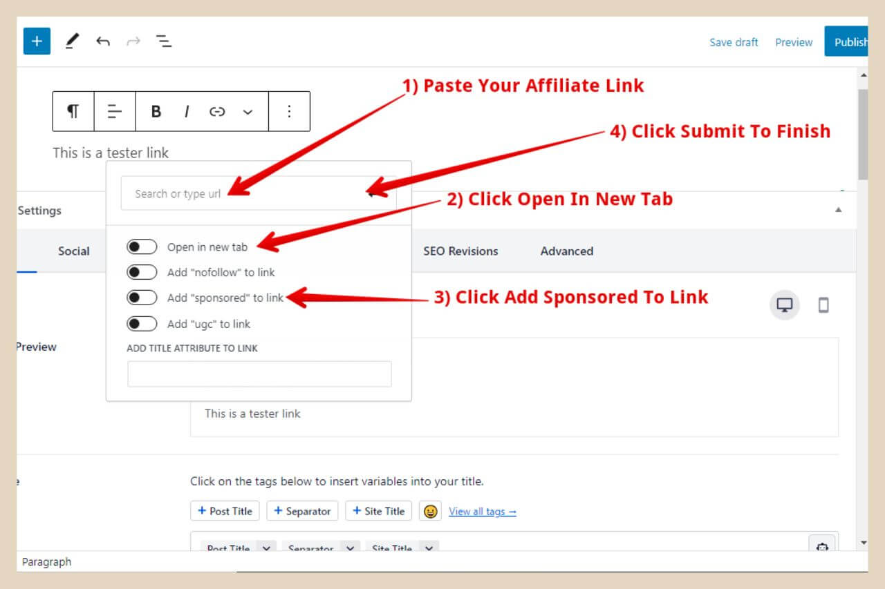 adding affiliate text links in wordpress