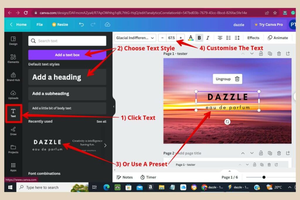 adding text in canva