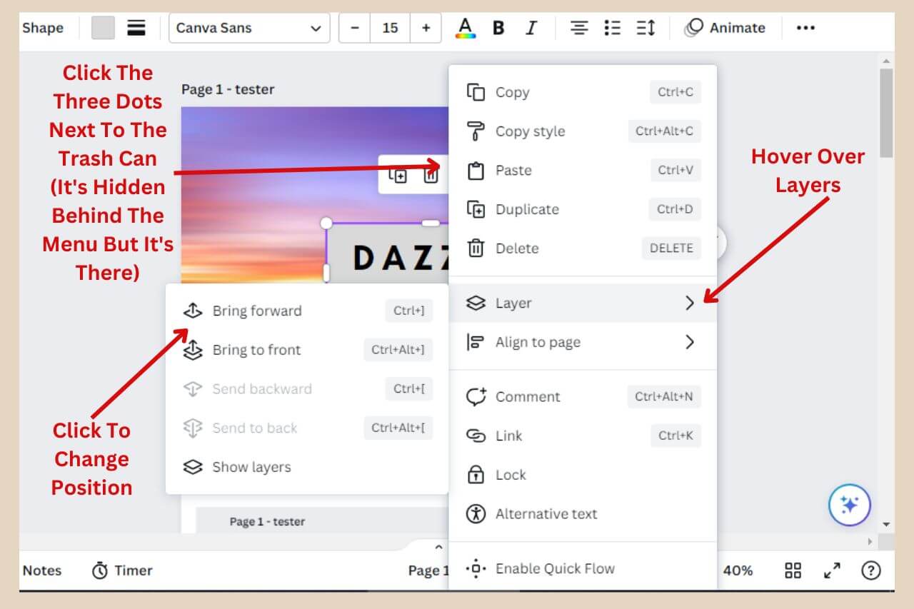 change layer position in canva right click