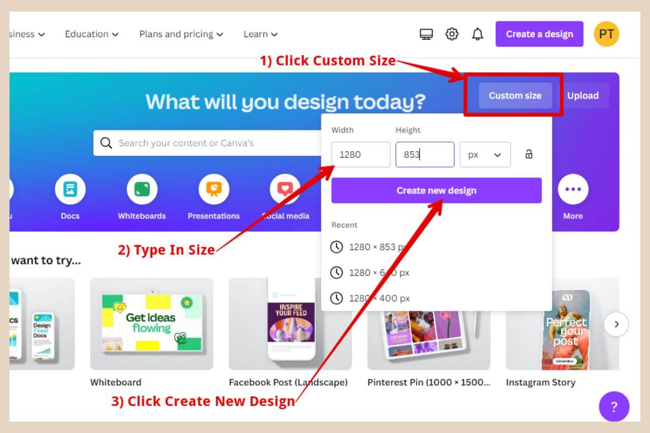 create custom sized designs in canva