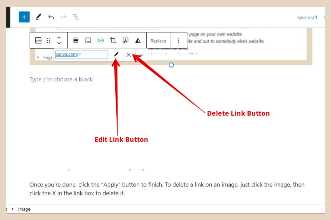 delete links to images in wordpress