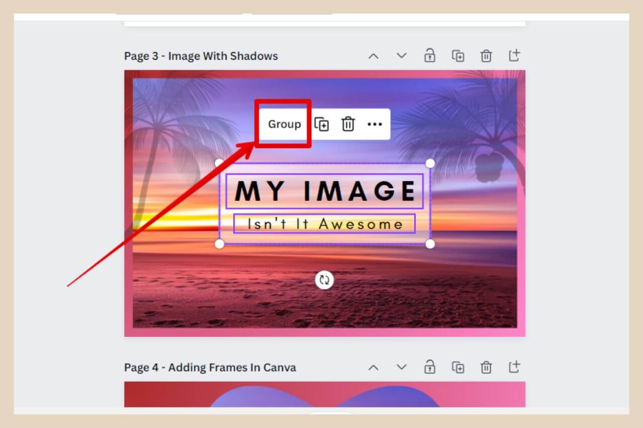 grouping items together in canva