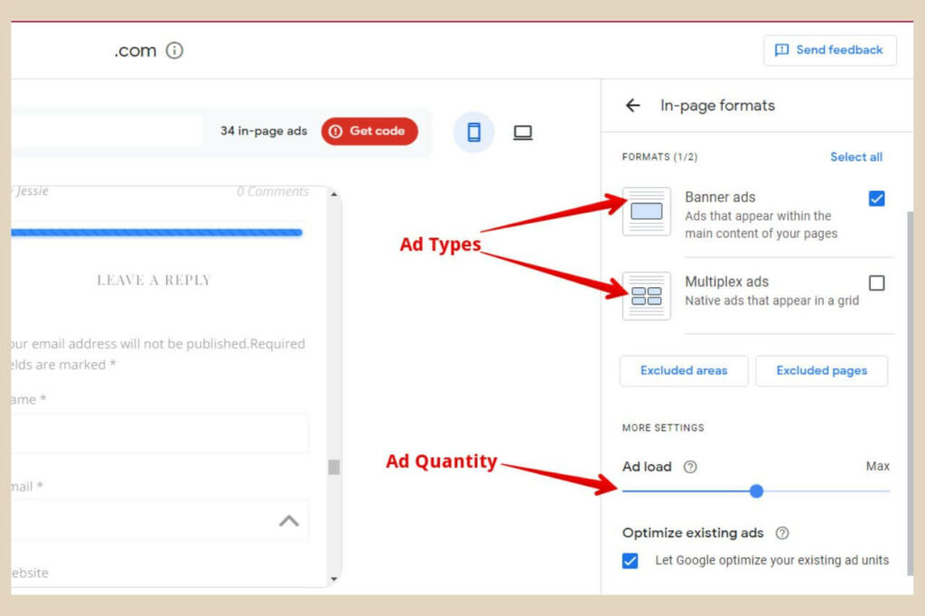 adsense in page formats