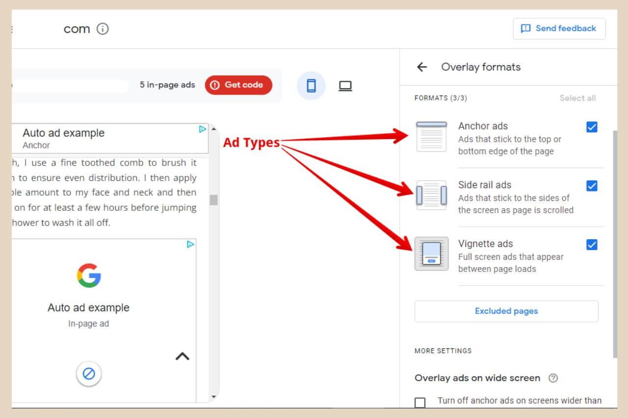 adsense overlay format types