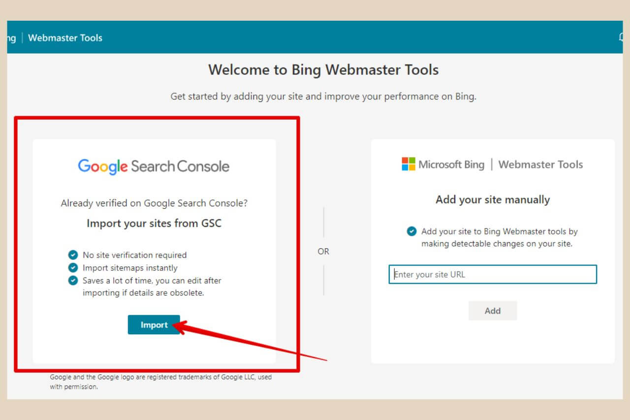 bing webmaster tools import from google search console