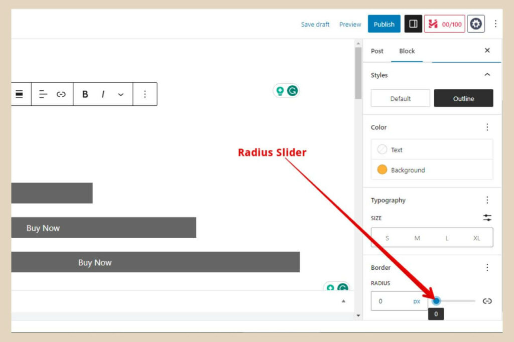 button radius slider