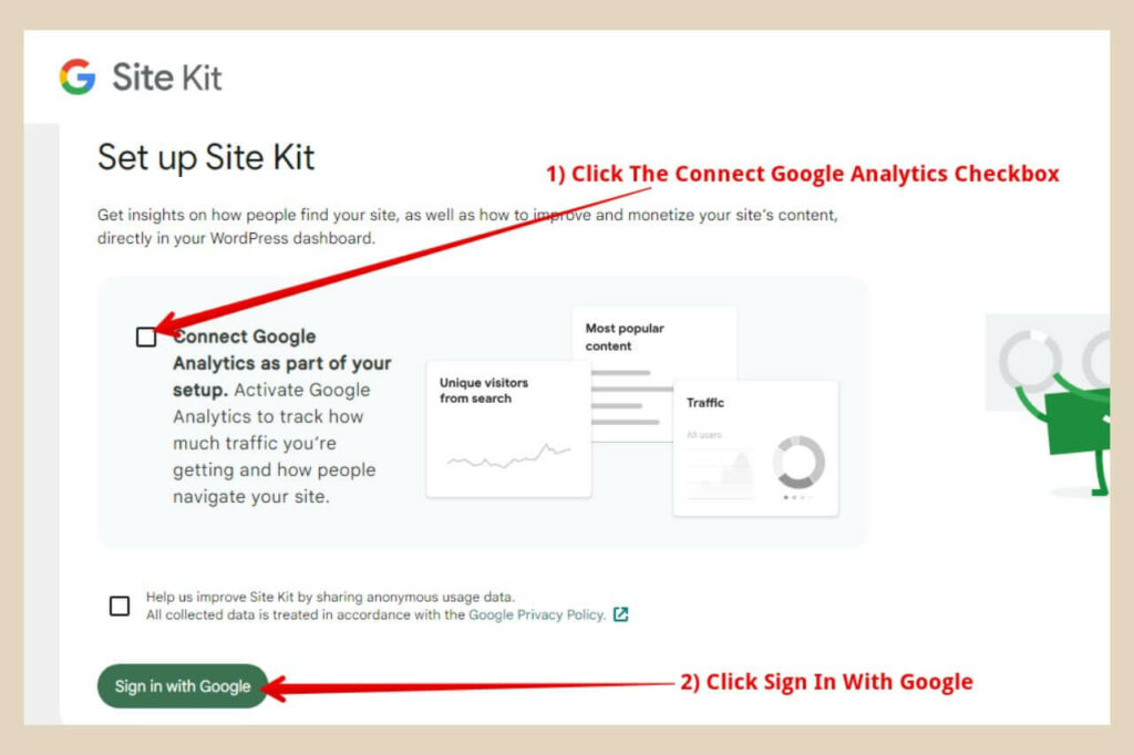 connect google analytics with site kit