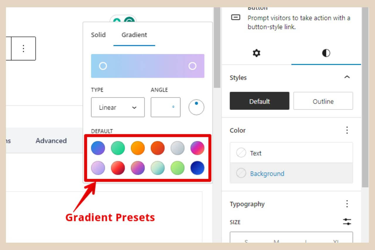 gradient presets in wordpress