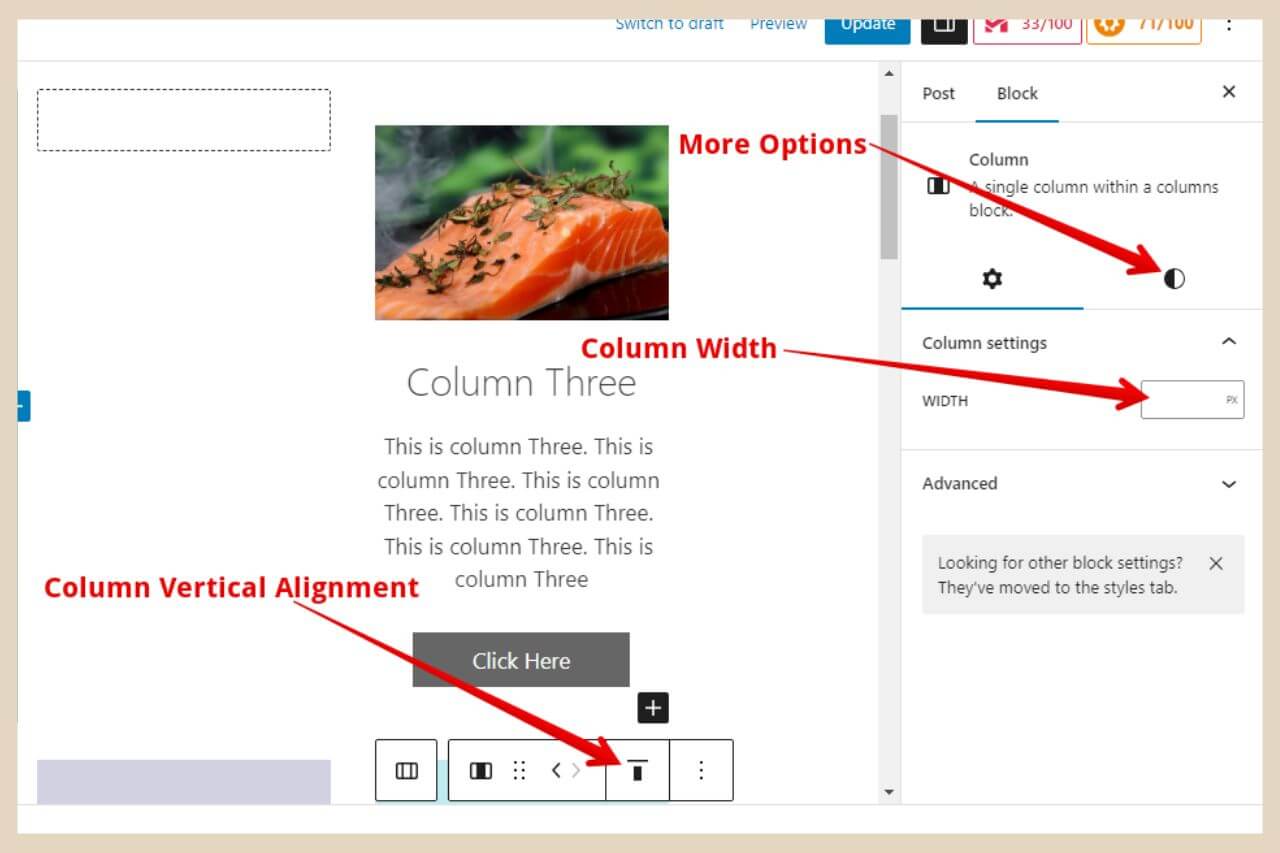 individual column settings