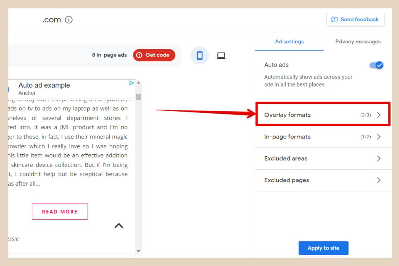 overlay formats adsense