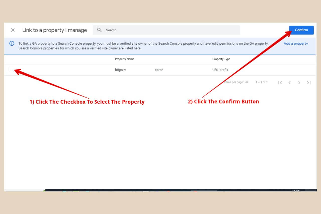 select property in search console