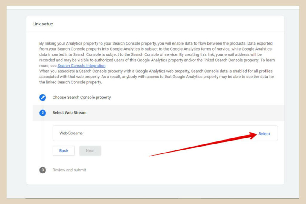 select web stream in search console