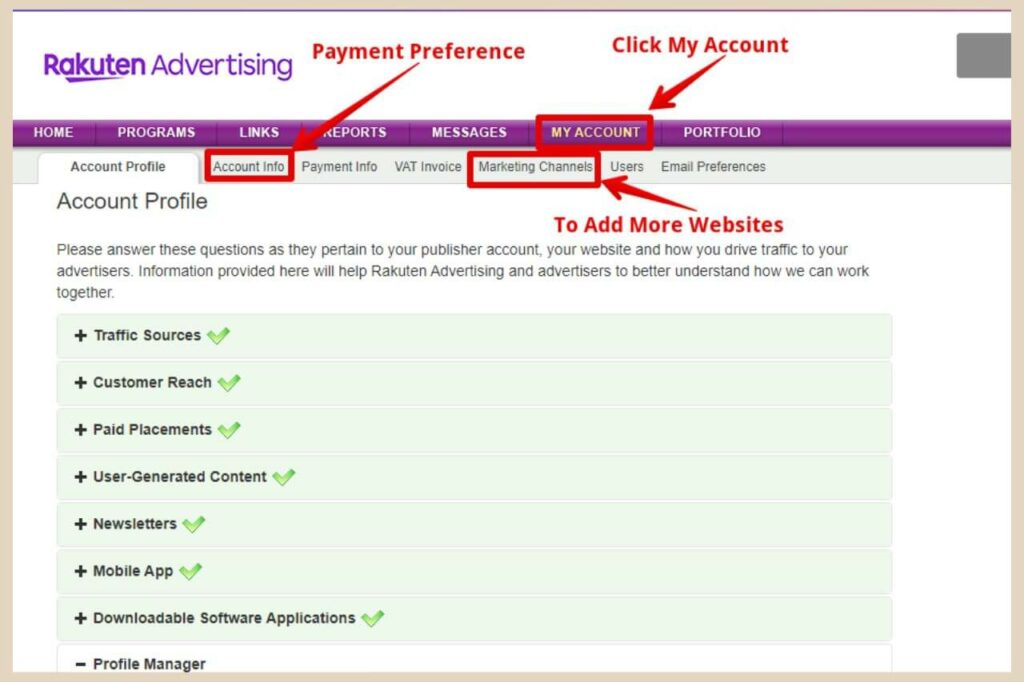 account details on the rakuten affiliate network