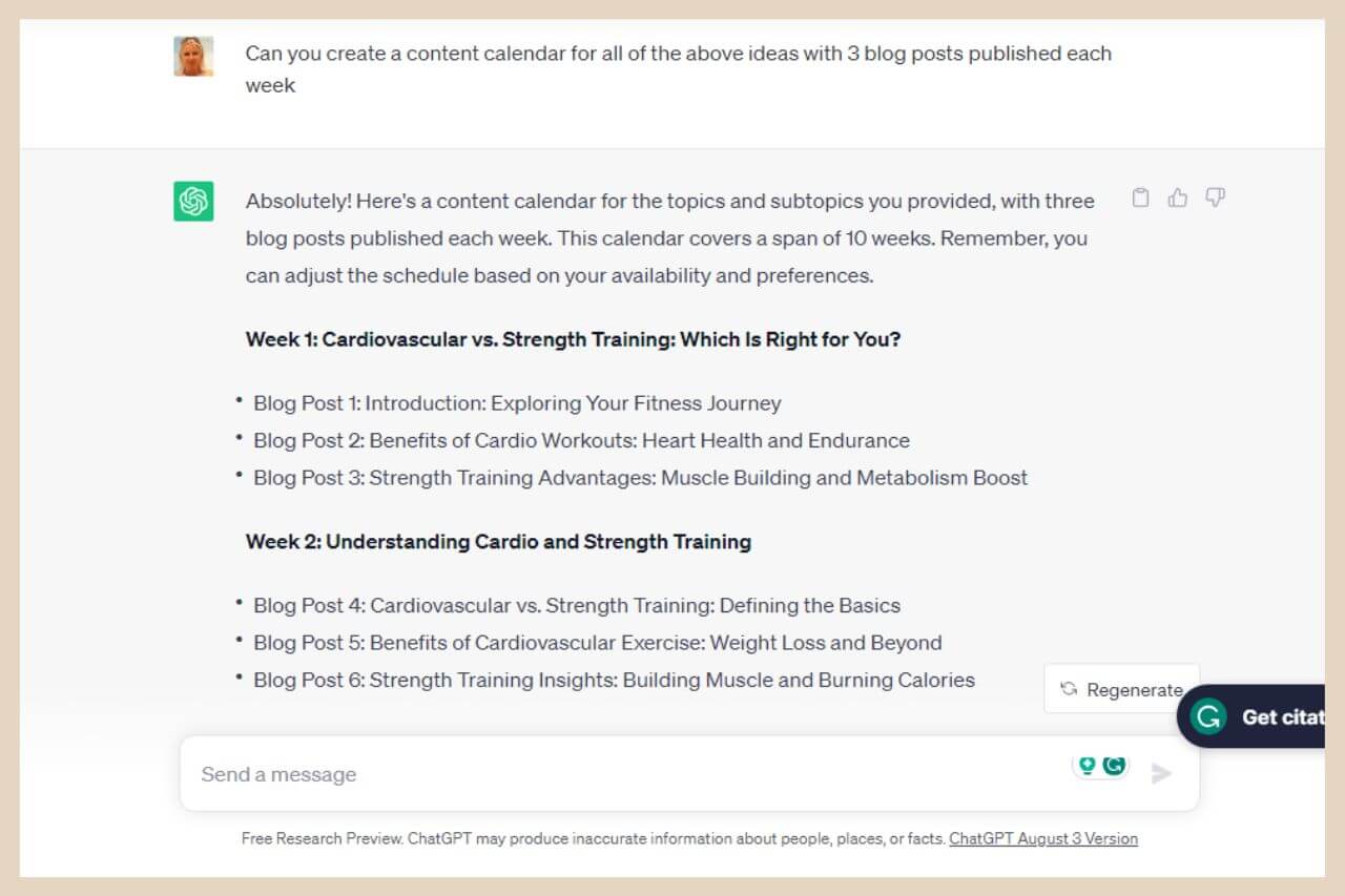 create a content calendar with chatgpt