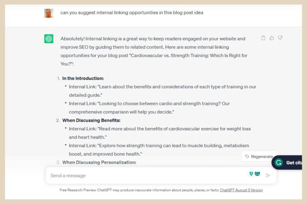 find internal linking opportunities in chatgpt