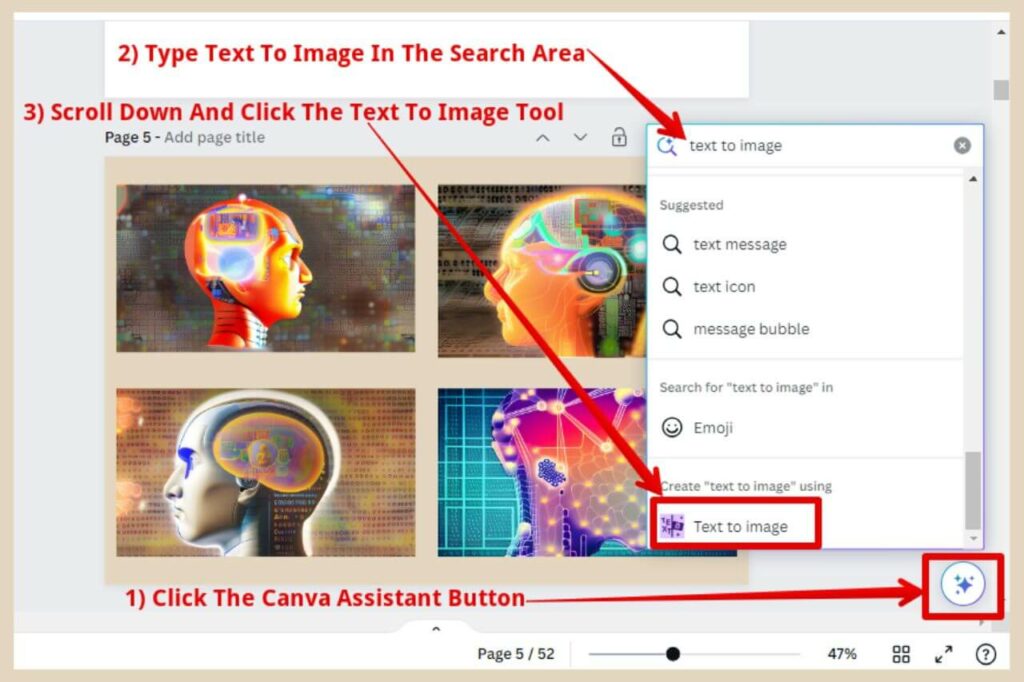 how to use the canva ai tool text to image