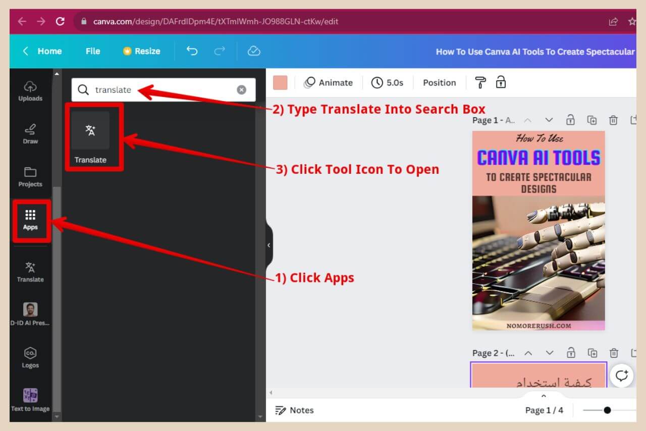 how to use the canva ai tool translate
