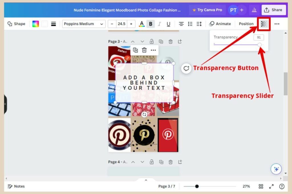 make an element transparent in canva