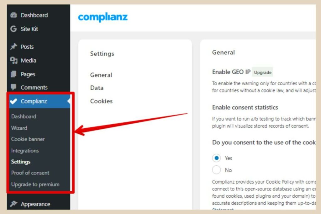 other settings in the complianz plugin