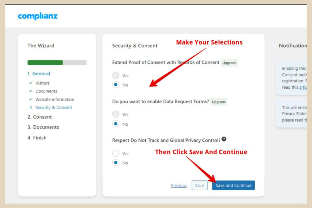 security and consent in complianz plugin