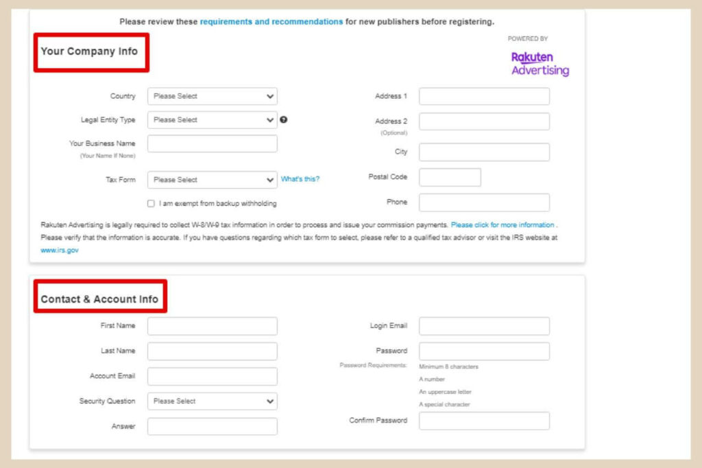 signing up to the rakuten network