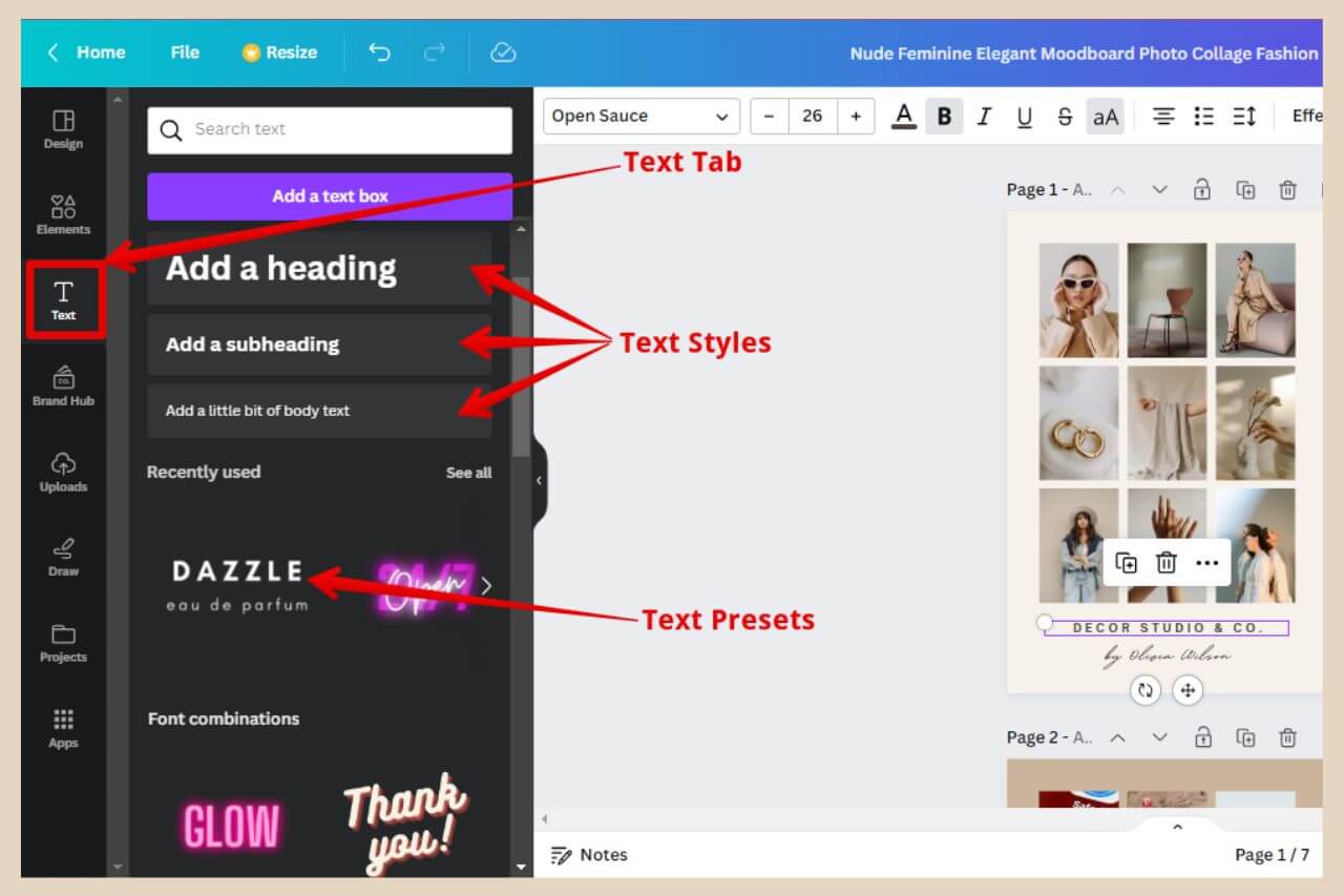 text tab in canva