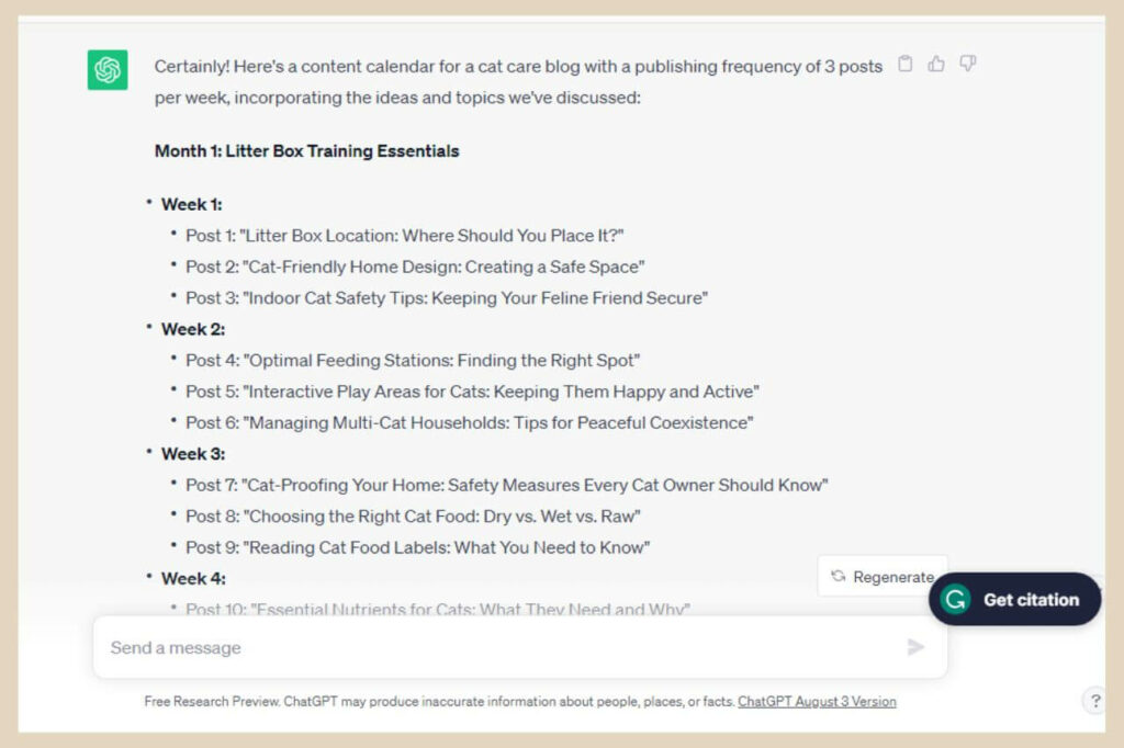content calendar with chatgpt
