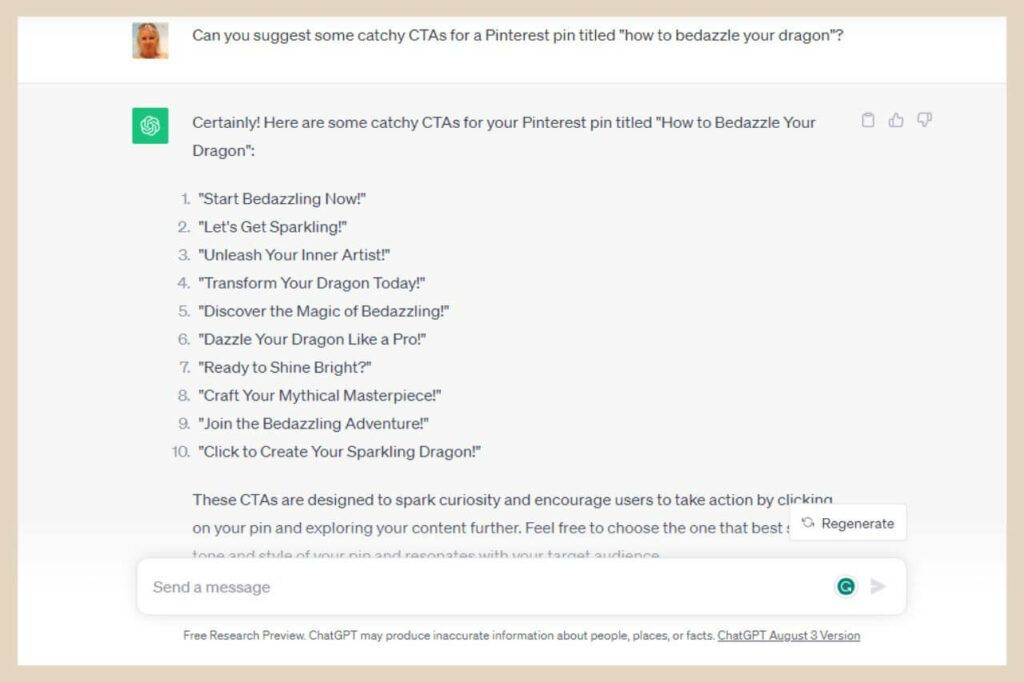 use chatgpt for pinterest ctas