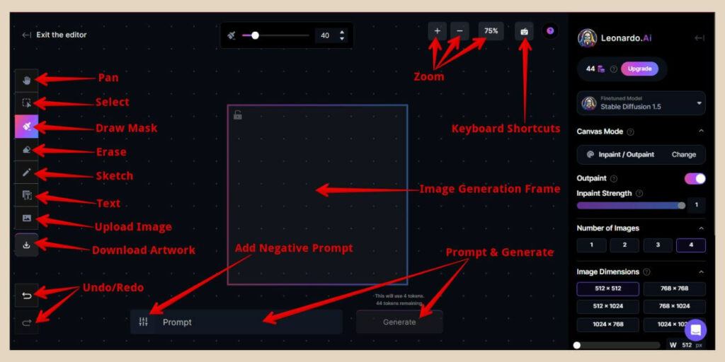 canvas area options in leonardo ai