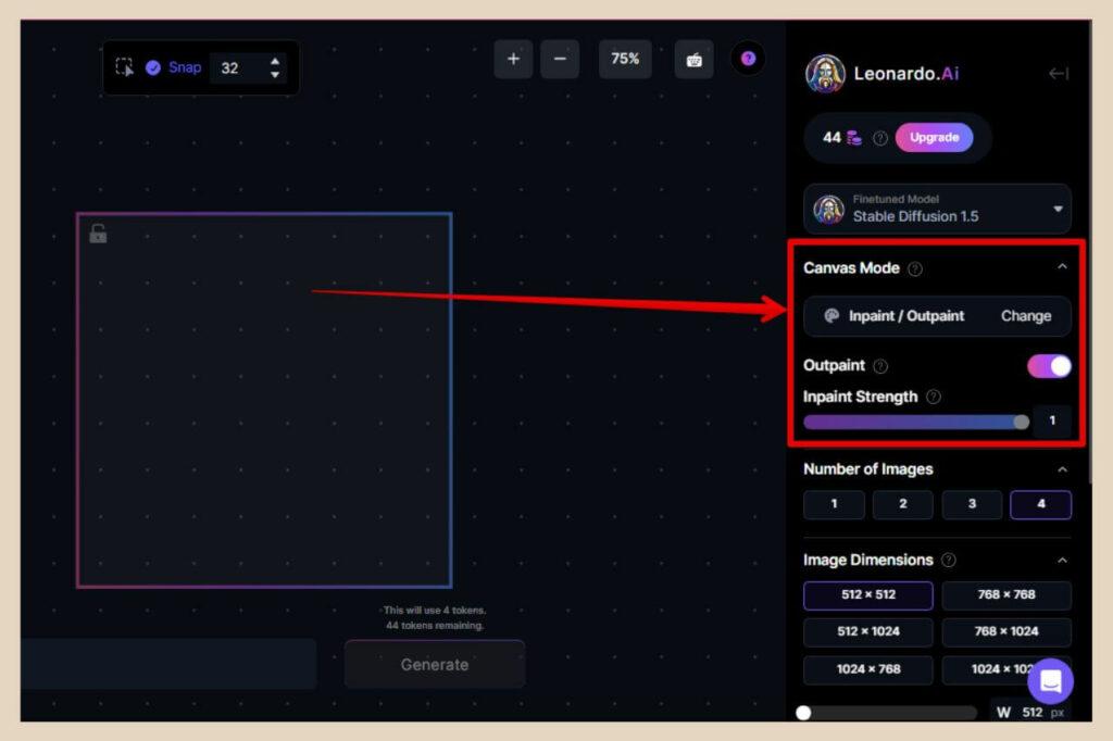 canvas settings in leonardo ai