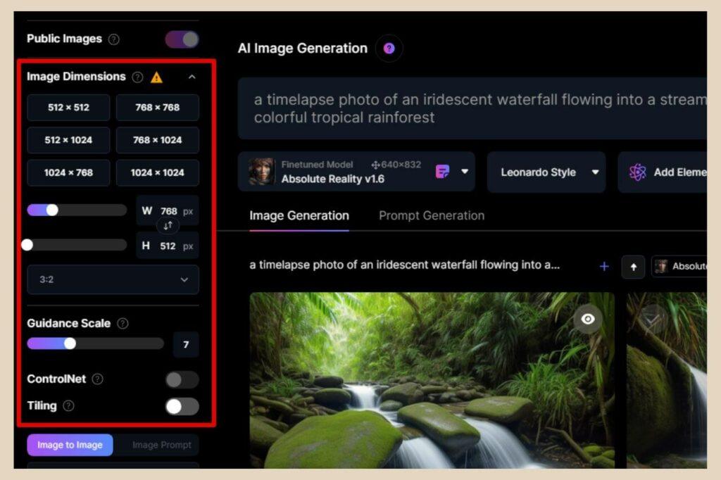image dimensions in leonardo ai