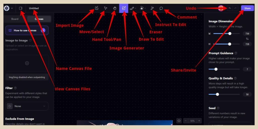 playground ai canvas top menu