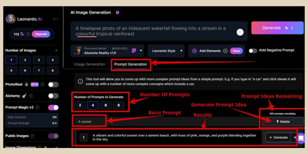 prompt generation in leonardo ai