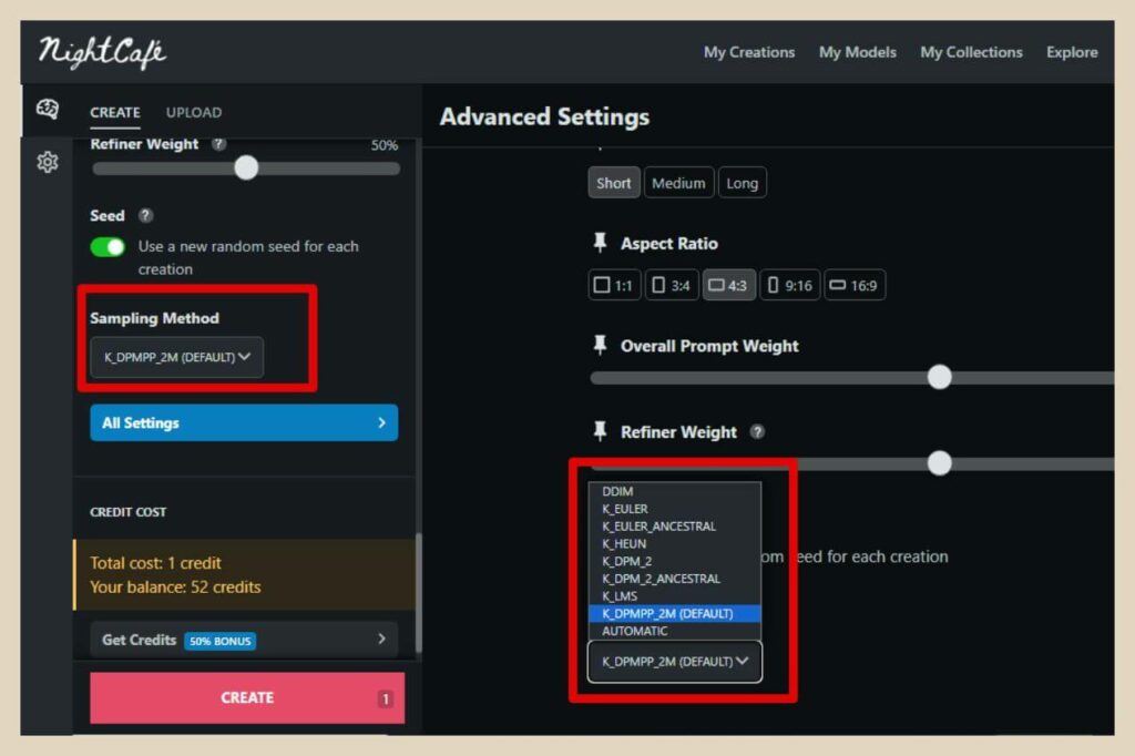 sampling method in nightcafe