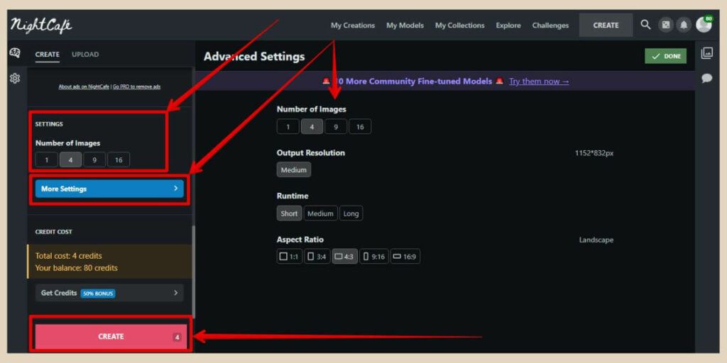 settings in nightcafe studio