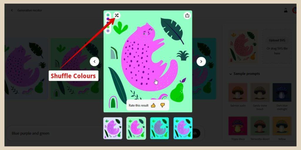 shuffle colours in adobe firefly generative recolour editor