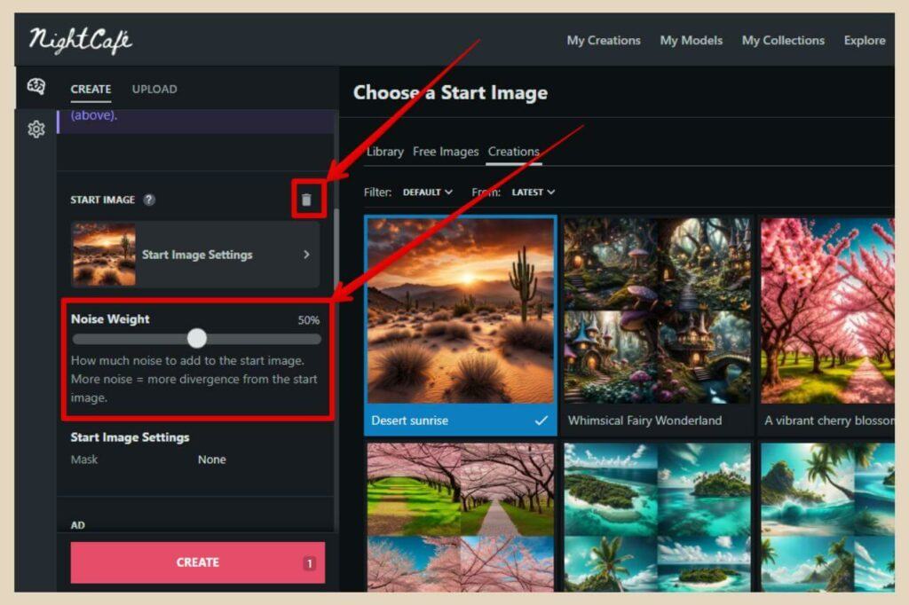 start image slider in nightcafe