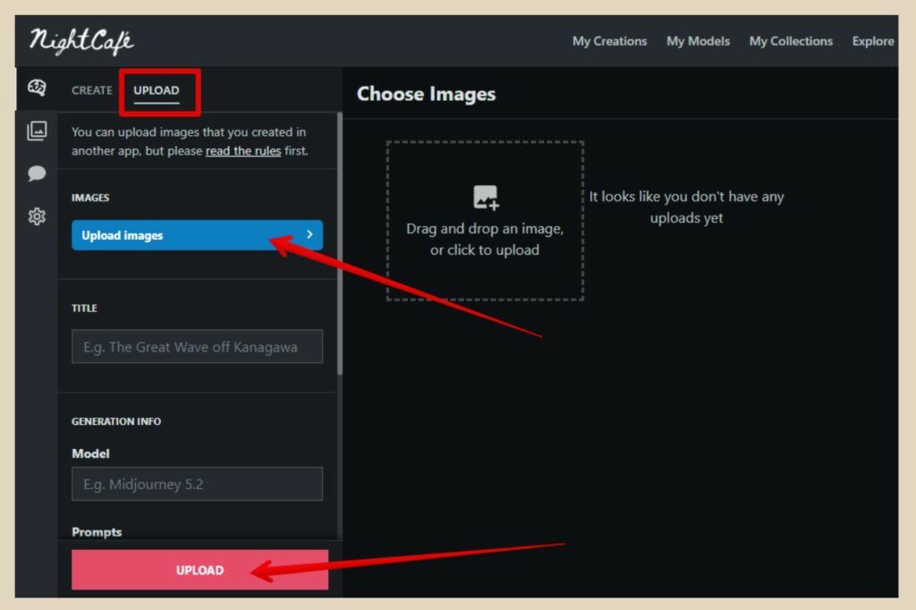 upload ai images in nightcafe