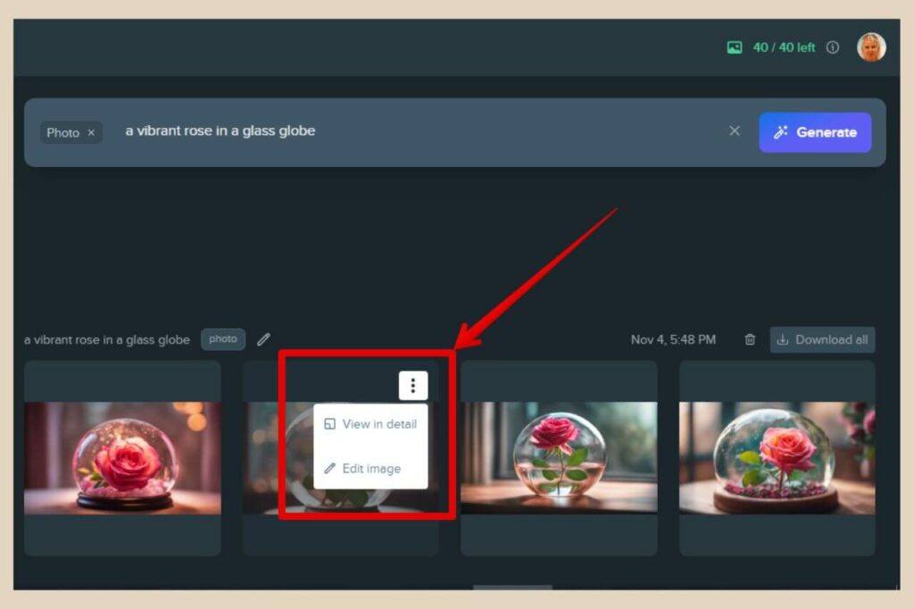 freepik image hover options