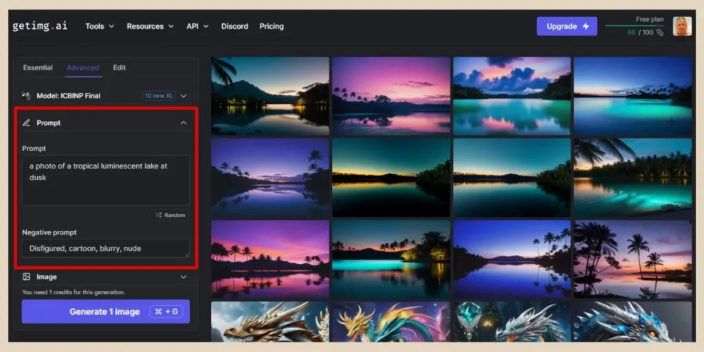 advanced prompt in getimg.ai