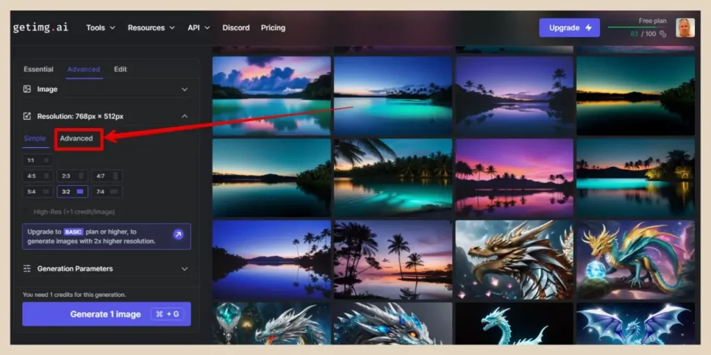advanced resolution settings in getimg.ai