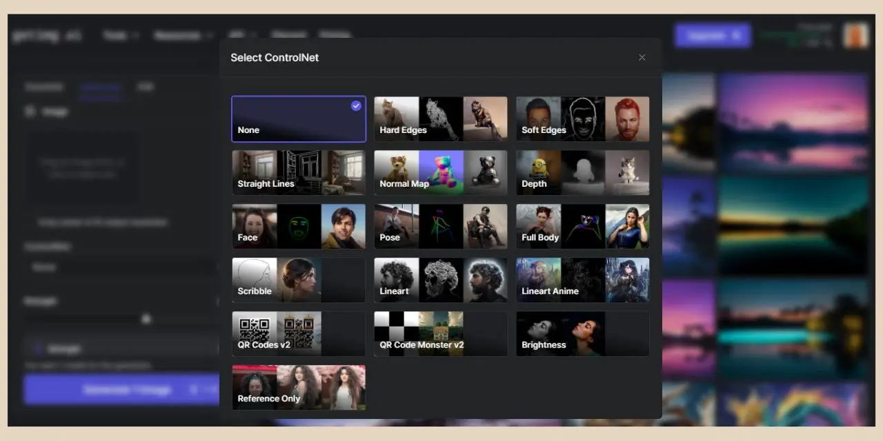 controlnet options in getimg.ai